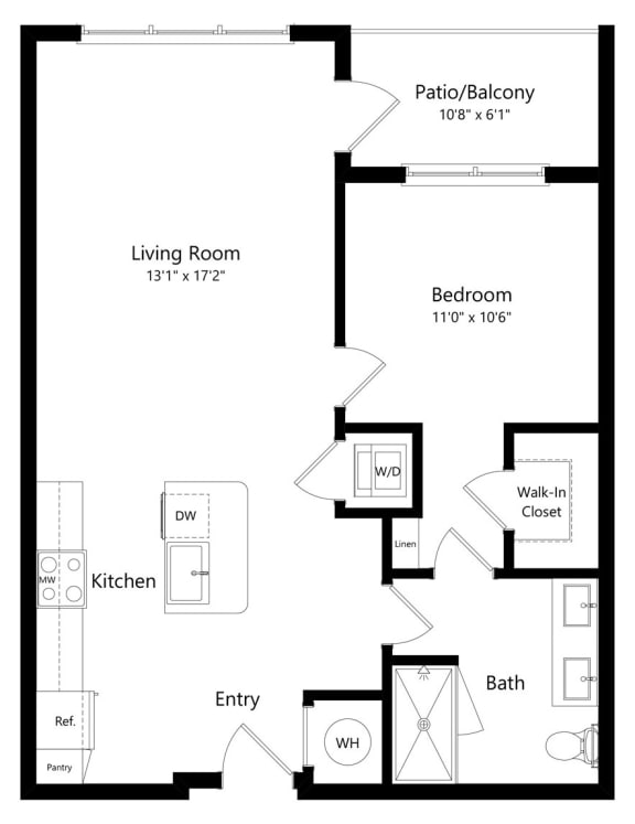 Floor Plan  One Bedroom Floor Plan at Parc at White Rock Luxury Apartments in Dallas TX