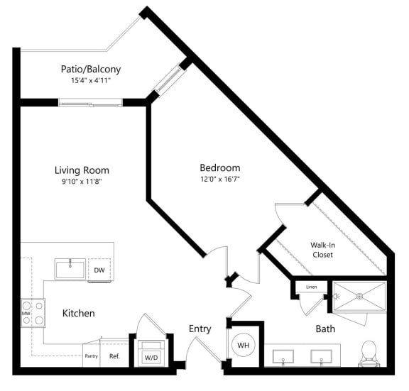 One Bedroom Floor Plan with 861 Sq. Ft. One Bedroom Floor Plan with 861 Sq. Ft. at Parc at White Rock Luxury Apartments in Dallas TX