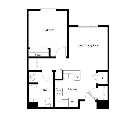 One Bedroom Floor Plan at Sycamore Senior Village in Oxnard CA