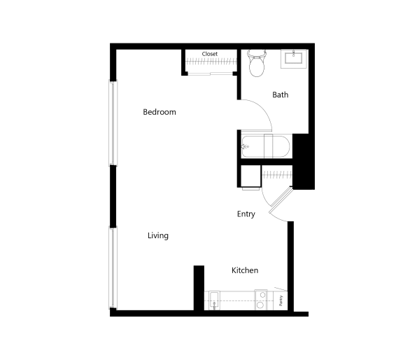 Studio Floor Plan at Sycamore Senior Affordable Apartments in Oxnard CA