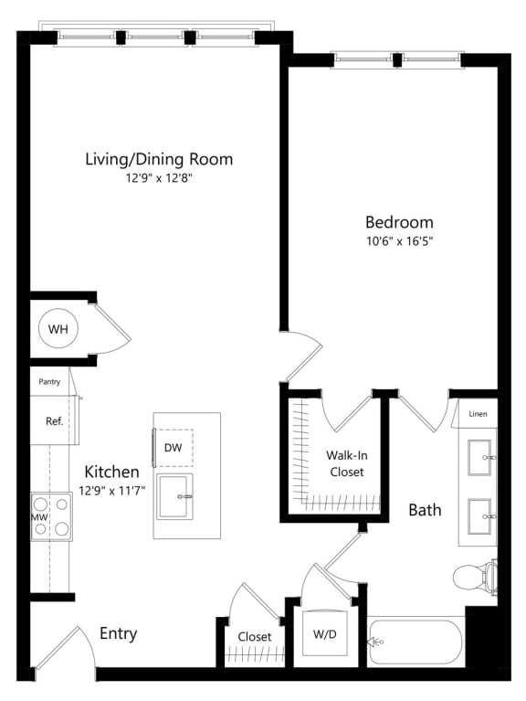 One Bedroom Floor Plan at The Exchange Luxury Apartments in St. Petersburg, FL