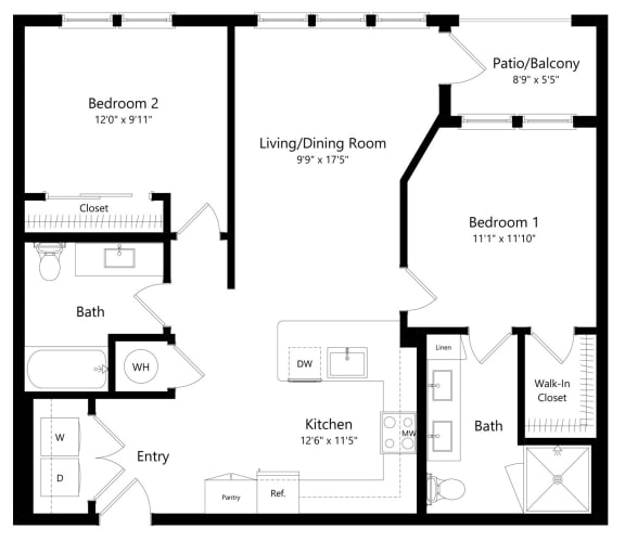 Floor Plan  Two Bedroom Floor Plan  at The Exchange Luxury Apartments in St Pete FL