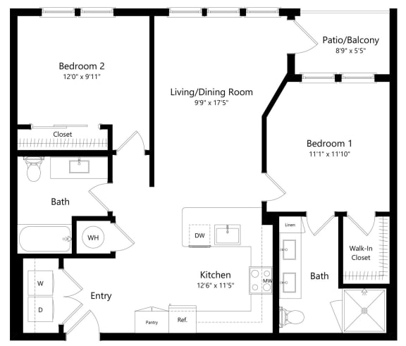 Floor Plan  Two Bedroom Floor Plan  at The Exchange Luxury Apartments in St Pete FL
