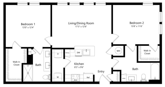 Two Bedroom Floor Plan at The Exchange Luxury Apartments in St Pete FL
