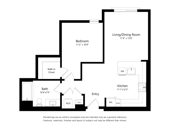 One Bedroom Floor Plan at The Huntington Luxury Apartments in Duarte CA