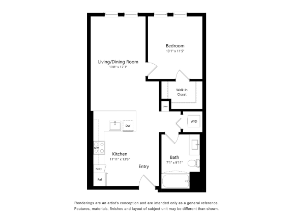 One Bedroom Floor Plan at The Huntington Luxury Apartments in Duarte CA