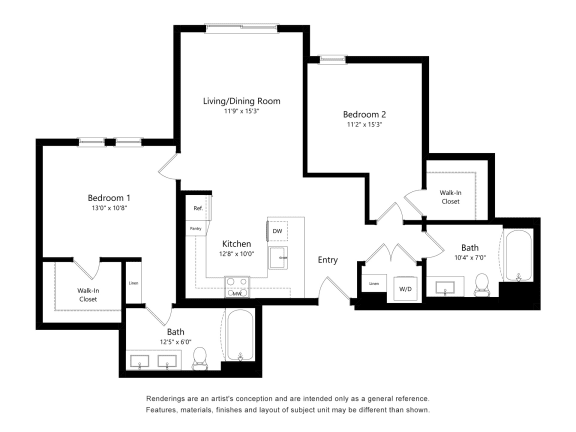 Two Bedroom Floor Plan at The Huntington Luxury Apartments in Duarte CA