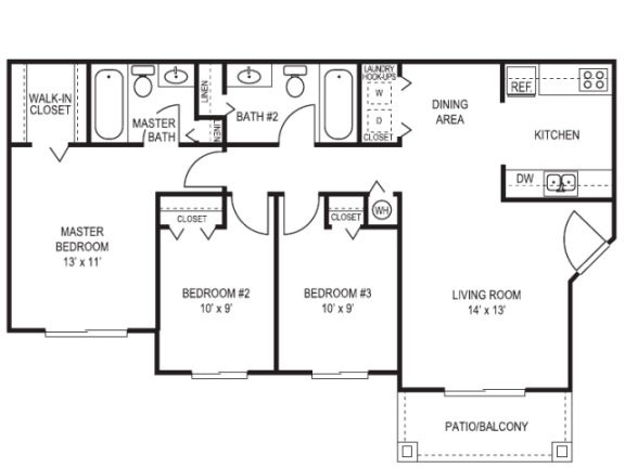 3 Bedroom Floor Plan at College Park Apartments in Naples FL