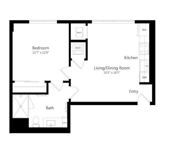 One-Bedroom Floor Plan at The Marc Luxury Apartments in Palm Beach Gardens, FL