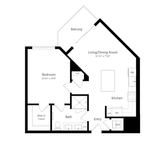 Floor Plan  One Bedroom Floor Plan at The Marc Apartments