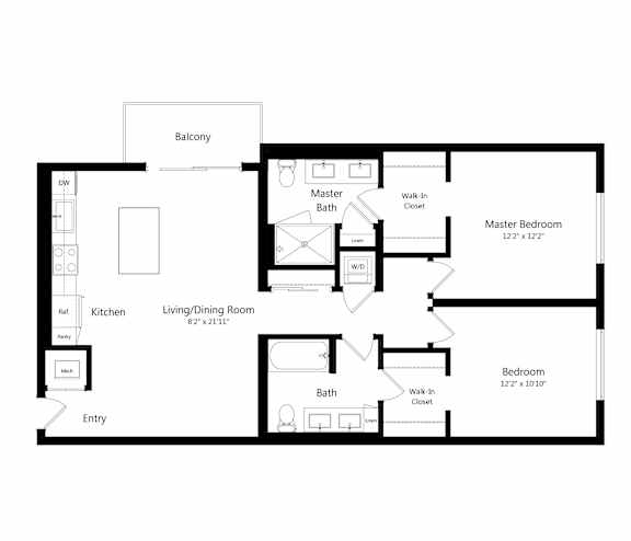 Two Bedroom Floor Plan at The Marc Luxury Apartments in Palm Beach Gardens, FL