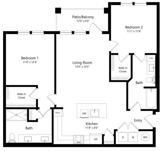 Two Bedroom Floor Plan | 1,162 Sq. Ft. Two Bedroom Floor Plan |1,162 Sq. Ft. at The Morgan Luxury Apartments in Orlando FL