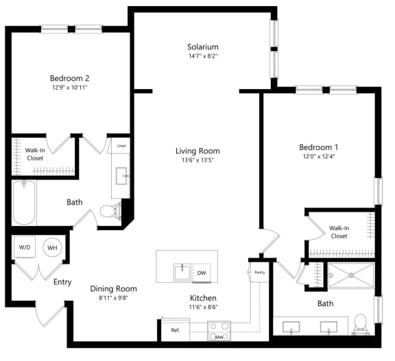 Two Bedroom Floor Plan | 1,283 Sq. Ft. Two Bedroom Floor Plan | 1,283 Sq. Ft. at The Morgan Luxury Apartments in Orlando FL