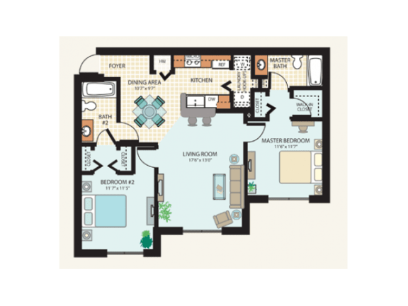 2 Bedroom Floor Plan at Booker Creek Apartments in St. Petersburg, FL