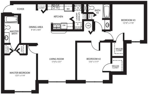 3 Bedroom Floor Plan at Clear Harbor Apartments in Clearwater FL