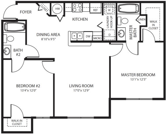 2 Bedroom Floor Plan at Claymore Crossings Apartments in Tampa FL