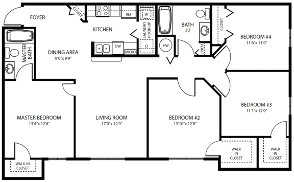4 Bedroom Floor Plan at Claymore Crossings Apartments in Tampa FL