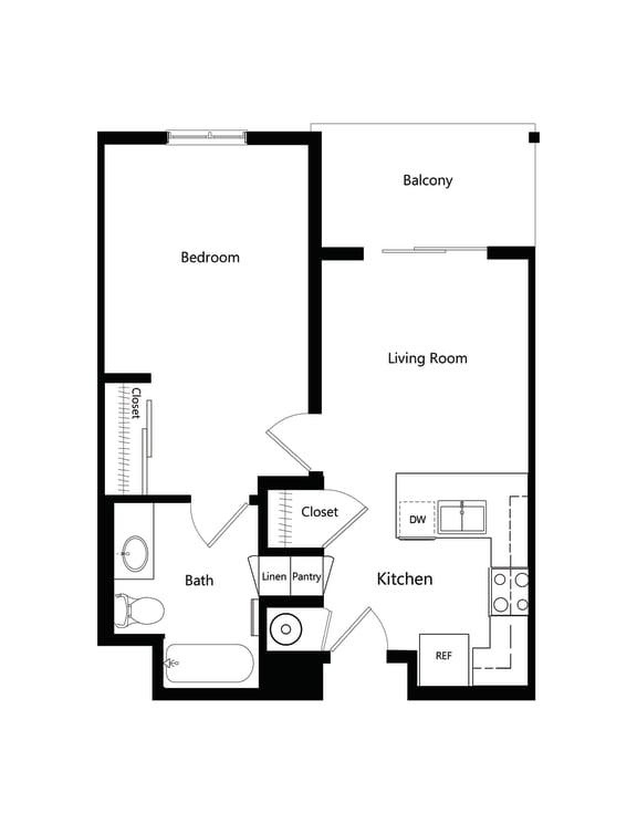 One Bedroom Floor Plan at Ventana Senior Apartments in Fullerton CA