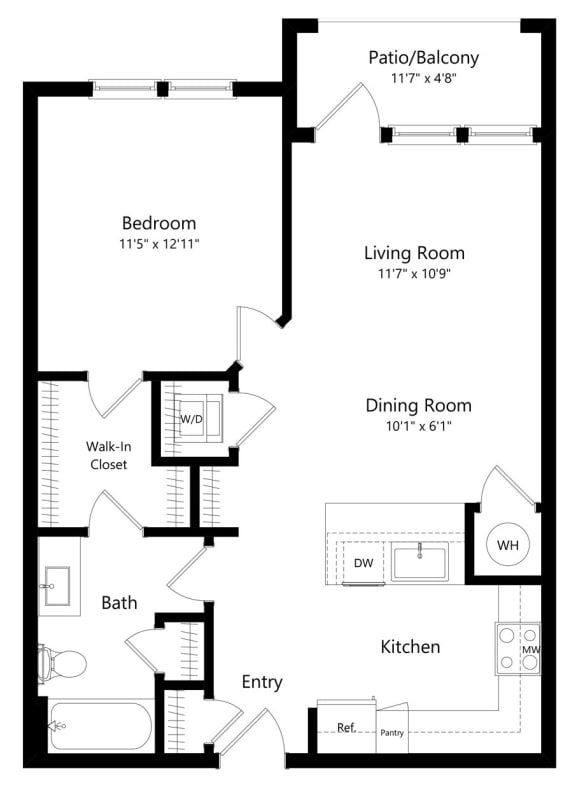 One Bedroom Floor Plan at Waverly Terrace Luxury Apartments in Temple Terrace FL