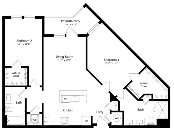 Floor Plan  Two Bedroom Floor Plan at Waverly Terrace Luxury Apartments in Temple Terrace FL