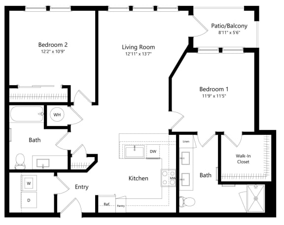 Floor Plan  Two Bedroom Floor Plan at Waverly Terrace Luxury Apartments in Temple Terrace FL