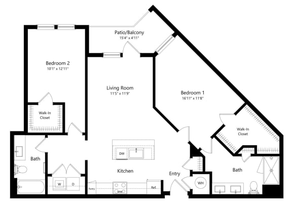 Floor Plan  Two Bedroom Floor Plan at Waverly Terrace Luxury Apartments in Temple Terrace FL