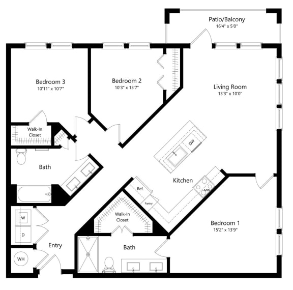 Three Bedroom Floor Plan at Waverly Terrace Luxury Apartments in Temple Terrace FL