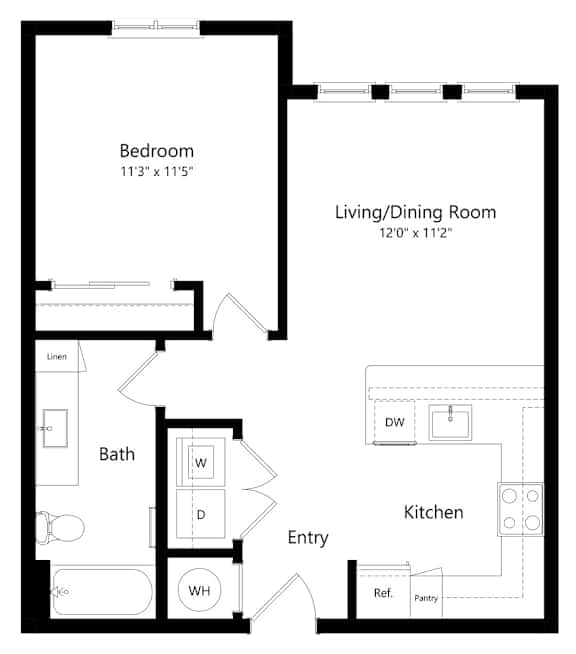 Spacious One-Bedroom Floor Plan at Ivy Heights Apartments in Austin, TX