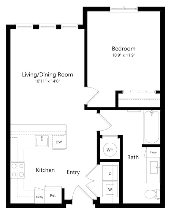 One Bedroom Floor Plan at Ivy Heights Apartments in South Austin TX