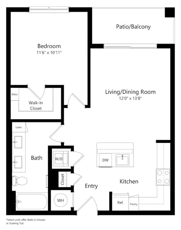 One-Bedroom, One-Bath Floor Plan at Ivy Heights Apts in Austin TX