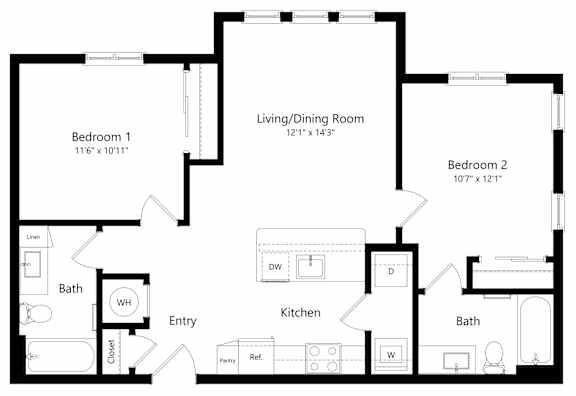 Two-Bedroom Floor Plan at Ivy Heights Apartments in A