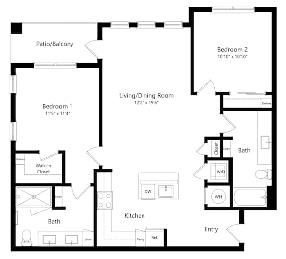 2-Bedroom Floor Plan at Ivy Heights Apartments in Austin TX