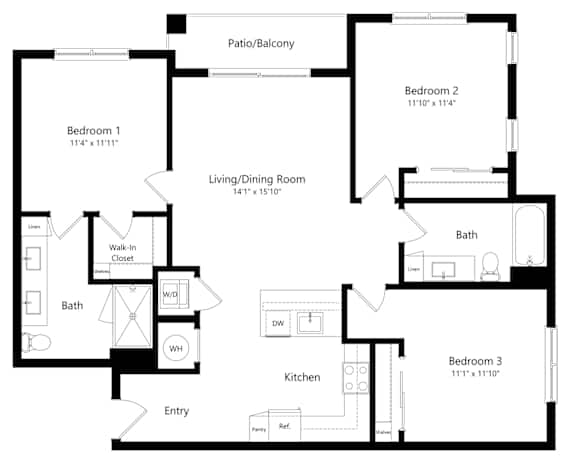 Two Bedroom Floor Plan at Ivy Heights Apartments in Austin TX