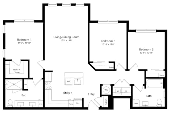 Three Bedroom Floor Plan at Ivy Heights in South Austin TX
