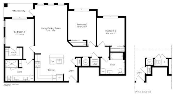 Three-Bedroom Floor Plan at Ivy Heights in Southeast Austin TX