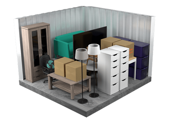 A room with a white cabinet, a green chair, a wooden table, and a television.