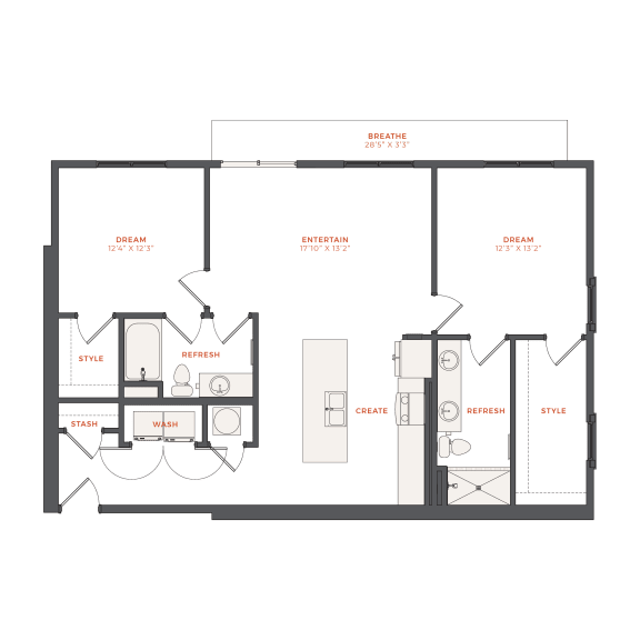 a floor plan of a small apartment with a kitchen and a living room