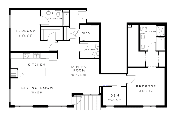 a floor plan of an open floor plan with a kitchen and a living room