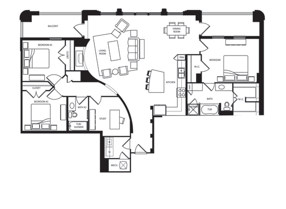 Parisian Floor Plan at Paramount on Lake Eola, Orlando, Florida