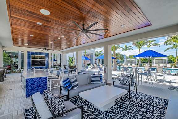 Poolside Outdoor Pavilion with Lounge Chairs at The Palmeri Residences, Naples, FL, 34104