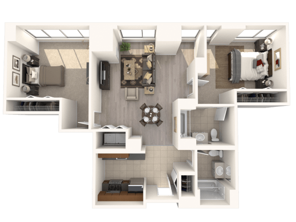 2 bed 2 bath A Riverside Floor Plan at Hartford 21, Hartford