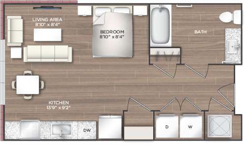Studio F-A Floor Plan at 511 Meeting, Charleston, SC, 29403