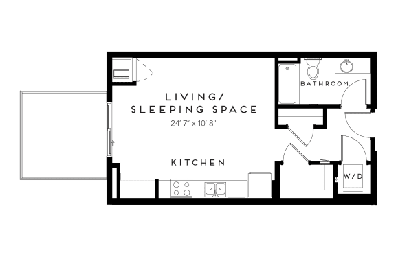 a floor plan of a studio apartment with an alcove