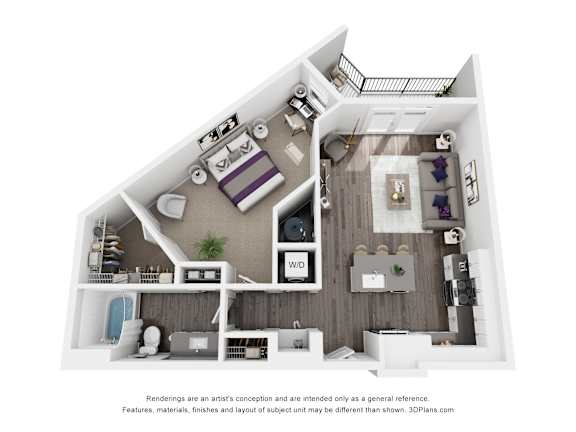 The Perimeter | Glenn Perimeter A 3D floor plan of a house with a kitchen, living room, and bedrooms.