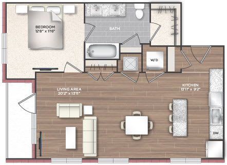 1K Floor Plan at 511 Meeting, Charleston