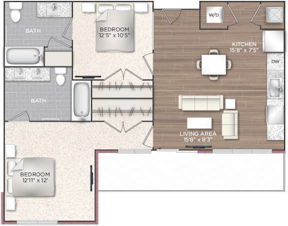 a floor plan of a two bedroom apartment at 511 Meeting, Charleston, 29403