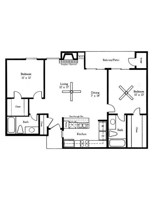 2 bed 2 bath Dogwood Floor Plan at Village Oaks Apartments, Texas