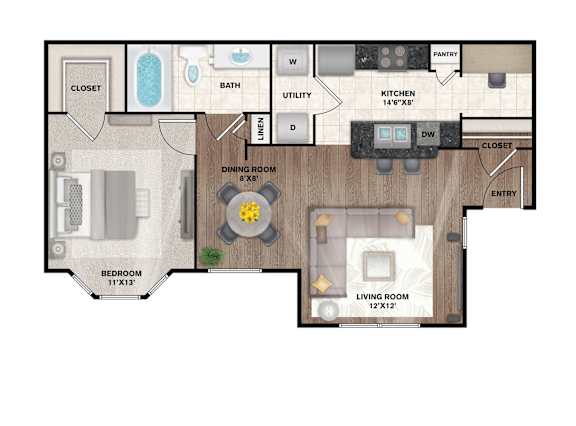 A1 Floor Plan at Flats on Chapel, Waco, TX