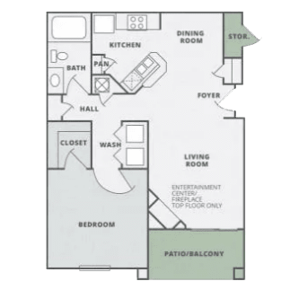 a one bedroom floor plan at Thornberry Apartments, Charlotte