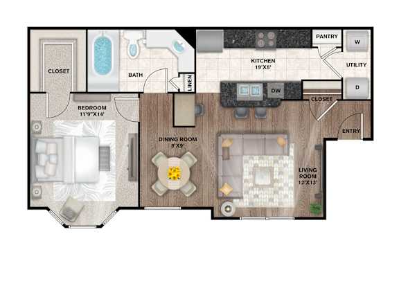 A2 Floor Plan at Flats on Chapel, Waco, 76712